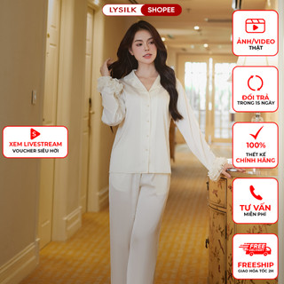 Bộ Mặc Nhà Nữ LYSILK Đồ Ngủ Lụa Cao Cấp Thiết Kế Áo Dài Tay Quần Dài BN639 