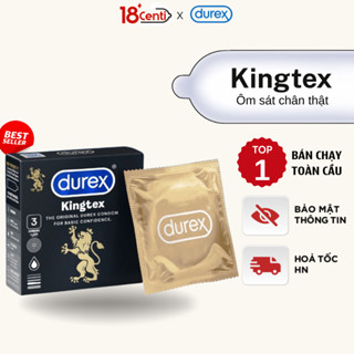 Bao cao su Durex Kingtex ôm sát, bôi trơn, size 49mm, hộp 3 bao  - 18CENTI