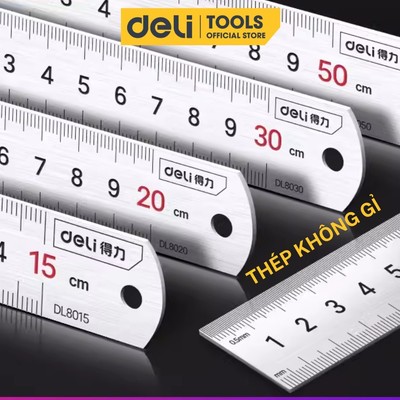 [MUA 3 GIẢM 30%] Thước Kẻ Thép Nhiều Kích Thước Thước Kĩ Thuật DIY Deli Cao Cấp Chống Mòn Gỉ Dụng Cụ Đo Lường