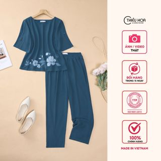  Đồ bộ trung niên chất liệu Chiffon mềm rủ mỏng phù hợp mùa hè thương hiệu Thiều Hoa DB5X0507 