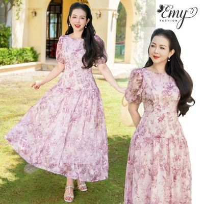 Đầm Hoa Thiết Kế Tơ Ép EMY EM2143 - Sắc Hồng Ngọt Ngào, Sang Chảnh Và Quý Phái Đi Tiệc