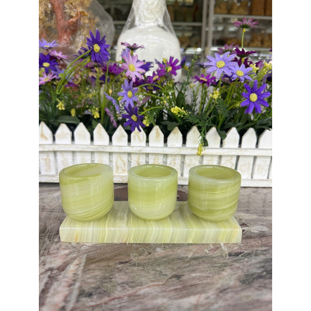 Bộ 3 ly nước, chung nước thờ cúng đá ngọc onyx