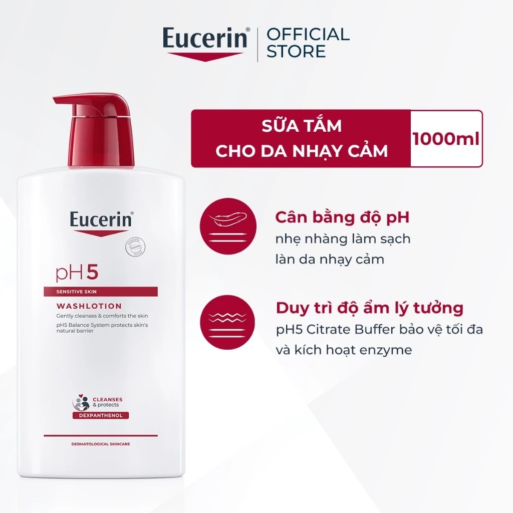 [Hannah x Eucerin] Sữa Tắm Cho Da Nhạy Cảm Eucerin pH5 Sensitive Skin Washlotion 1000ml