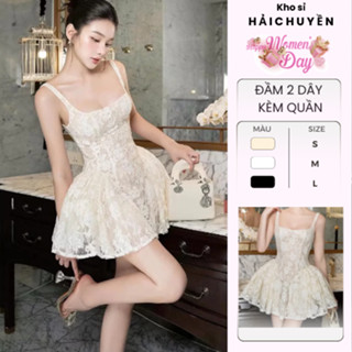 [BST Mới] Đầm ngắn xoè 2 dây bồng ren KÈM QUẦN kho sỉ hải chuyền Đ699