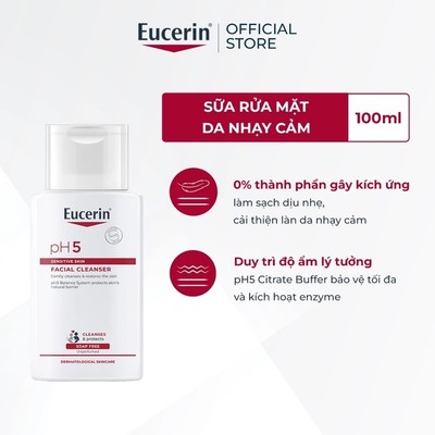 [KOL x Eucerin]Sữa Rửa Mặt Dịu Nhẹ Cho Da Nhạy Cảm Eucerin pH5 Sensitive Skin Facial Cleanser 100ml
