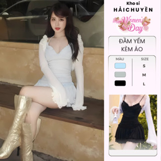 [BST Mới] Đầm yếm bèo len nhún KÈM KHOÁC kho sỉ hải chuyền Đ810
