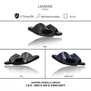 Dép quai ngang cách điệu 3.LS10 LEMANS da bò, đế cao su có mùi thơm, thiết kế quai da 3 lớp chính hãng, Bảo hành 06T
