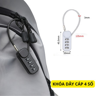 Khóa dây cáp thép 4 số, ổ khóa vali du lịch mật khẩu dây cáp chống mài mòn