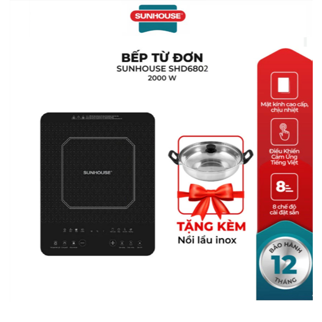 [SUNHOUSE CHÍNH HÃNG]BẾP TỪ ĐƠN SUNHOUSE SHD6802