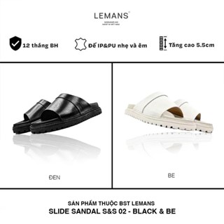 Dép Đen&Be LEMANS SLIDE SANDAL 3.S&S02 - Black  tăng cao, đế 2 lớp cao 5.5cm, mũ may 3 lớp, Bảo hành 12 tháng