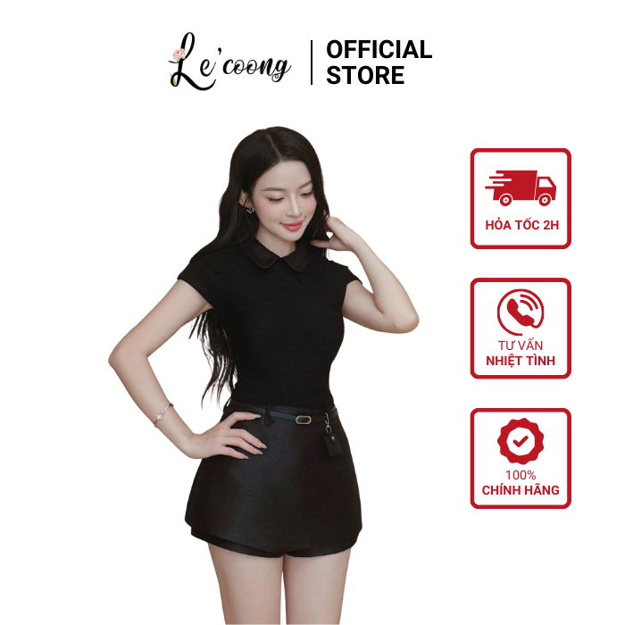 Váy Tiểu Thư Dáng Ngắn Cổ Sen LECOONG V810 Đầm Đi Tiệc Màu Đen Be Tặng Kèm Belt Sang Chảnh