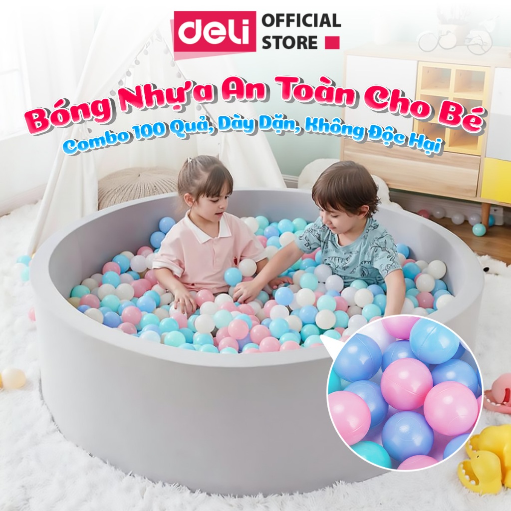 Combo 100 bóng nhựa Deli dày dặn - Bóng Nhựa An Toàn Cho Bé - Bóng Nhựa Bể Bơi