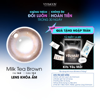Lens cận khóa ẩm VIVIMOON màu nâu trà sữa Milk Tea Brown, kính áp tròng hạn sử dụng 3 - 6 tháng
