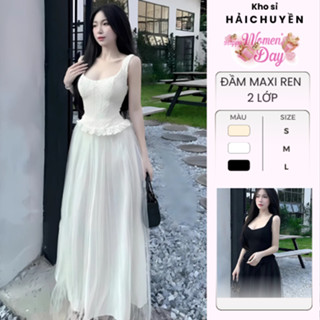 Đầm Maxi Ren 2 Lớp Hoa Len Nổi Phối Váy Dập Li 3 Lớp Xòe Bồng Sang Chảnh Kho Sỉ Hải Chuyền Đ777