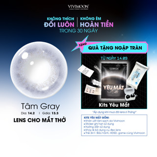 Kính áp tròng VIVIMOON màu xám TÂM GRAY, lens cận cho mắt thở, hạn sử dụng 6 tháng, độ cận 0-8