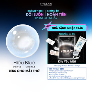Kính áp tròng VIVIMOON màu xanh xám HIỂU BLUE, lens cận cho mắt thở, hạn sử dụng 6 tháng độ cận 0-8