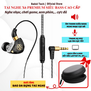 Tai Nghe Dây Nhét Tai Chống Ồn Rabid Tech X6 Bass Hay - Tích Hợp Mic - Jack 3.5 Nghe Nhạc, Chơi Game
