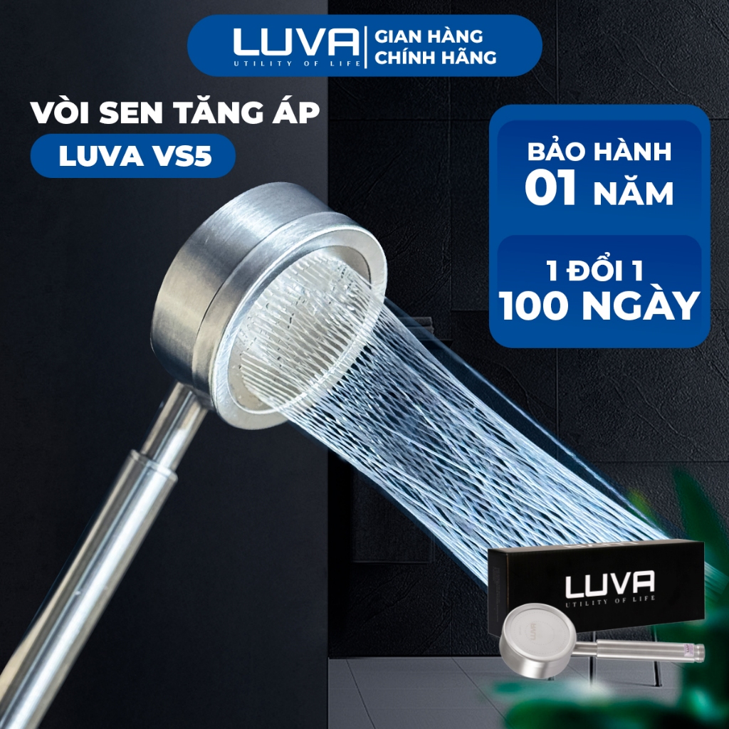 Vòi Sen Tăng Áp LUVA VS5 Inox 304, Bảo Hành 1 Năm, Đổi Lỗi 100 Ngày, Phun Nước Dạng Xoắn Ốc