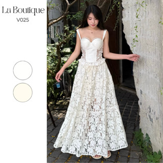  Chân Váy Maxi Dáng Dài LA BOUTIQUE Ren Thêu Hoa 3 Tầng Freesize-V025 