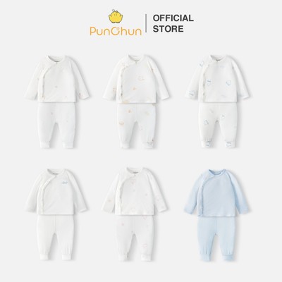 [PUNCHUN 0-6M] Bộ quần áo dài cúc chéo Power cho bé sơ sinh