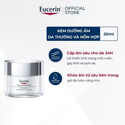 [KOL x Eucerin]Kem cấp ẩm cho da thường đến da hỗn hợp Eucerin Ultrasensitive Aquaporin Nourishing Gel Cream 50ml