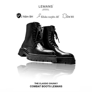 The Classic Chunky Combat Boots LEMANS - Da bò nguyên tấm -Đế Chunky cao cấp cao 5cm - Bảo hành 24 tháng
