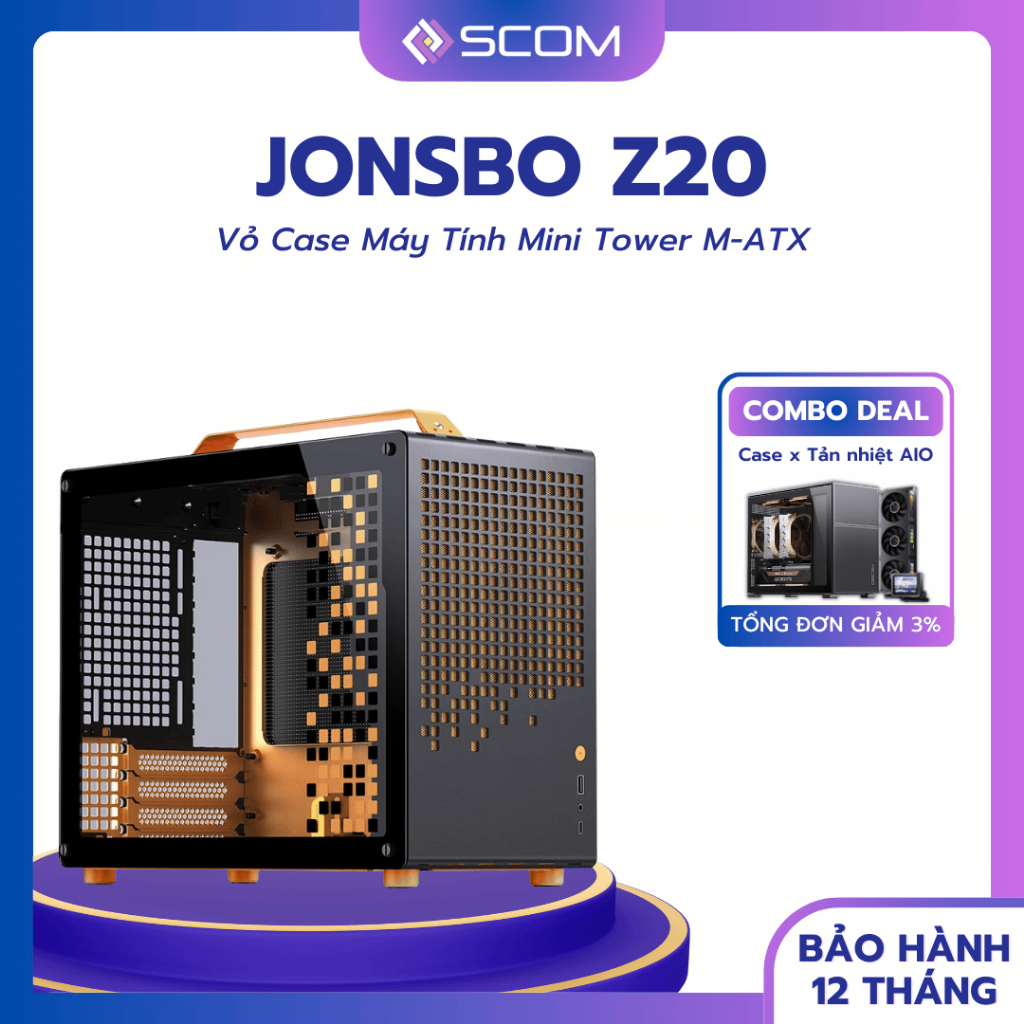 Vỏ Case PC Jonsbo Z20 Case Máy Tính M-ATX Mini Tower Mặt Kính Mặt Lưới Tay Cầm Nhỏ Gọn