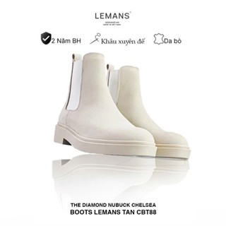 The Diamond Classic Chelsea Boot Nubuck LEMANS CBT88, đế đúc cao su màu Tan hạt kim cương cao 4cm, BH 24 tháng