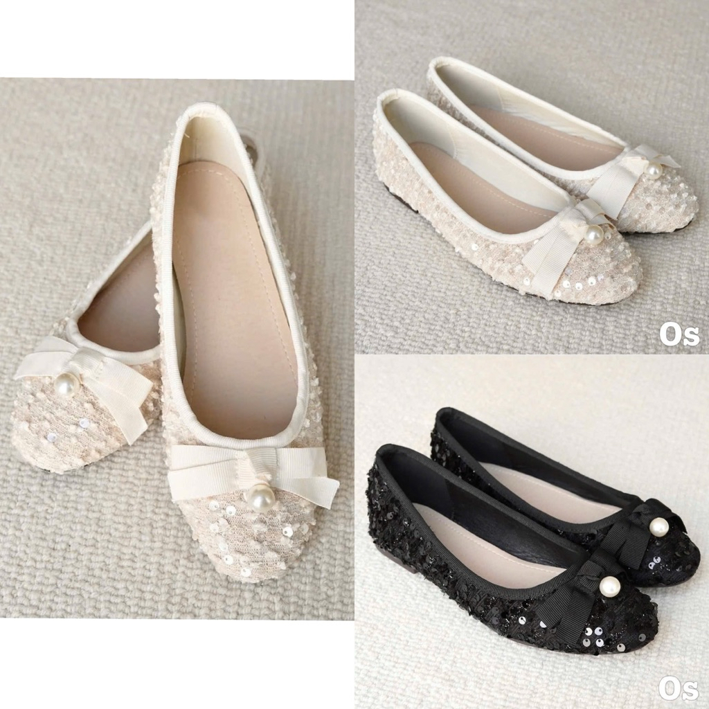 Giày bệt búp bê LBT dạ kim sa đính nơ ngọc