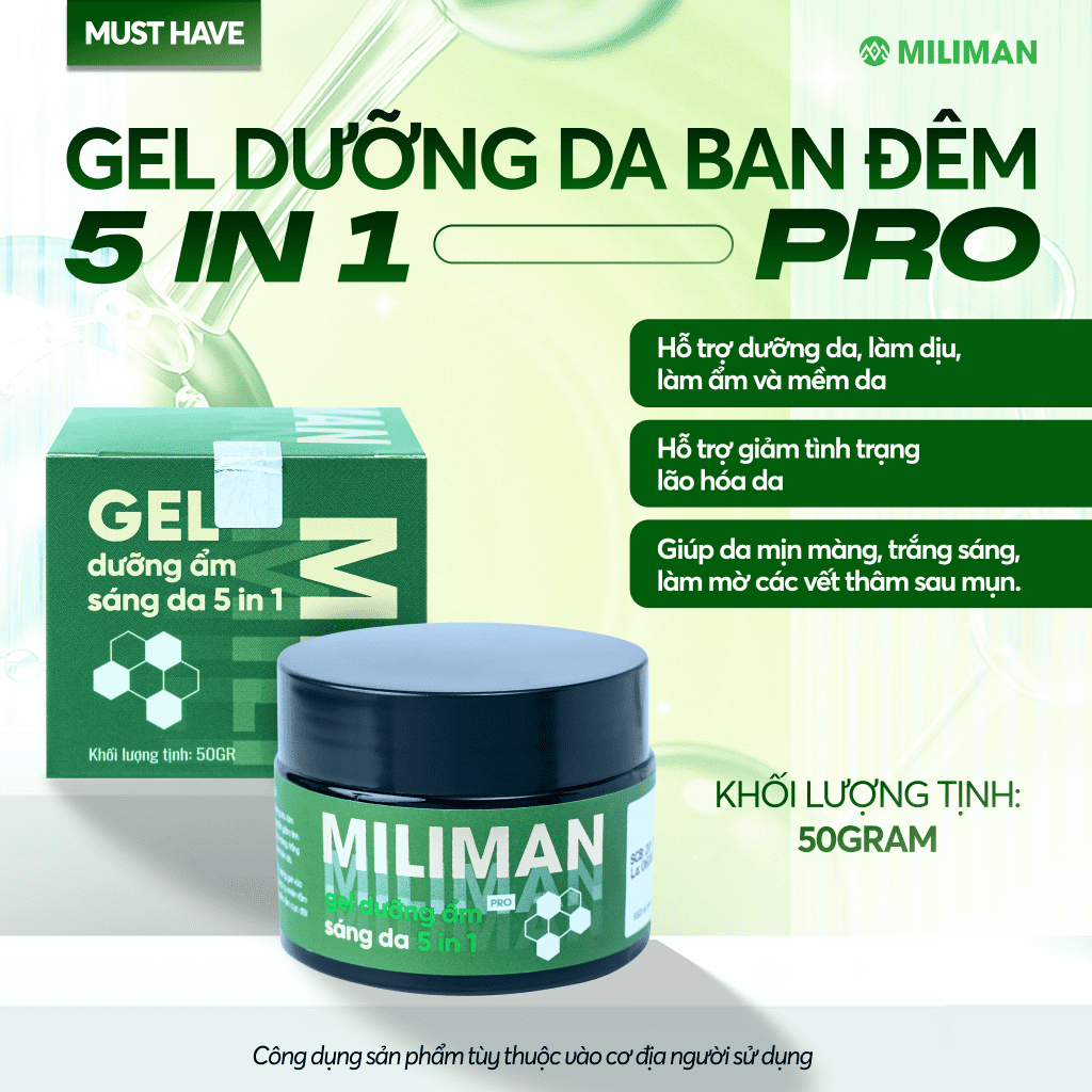 Gel Dưỡng Ẩm 5in1 MILIMAN PRO 50g | Dưỡng Ẩm Da Mặt, Giúp Phục Hồi Và Sáng Da