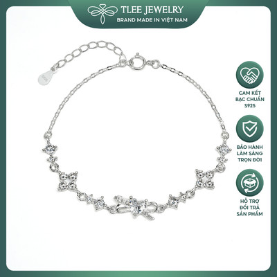 Lắc tay bạc nữ TLEE mặt nơ đá trái tim điểm hoa nhí đính đá lấp lánh TLEE JEWELRY LT0481
