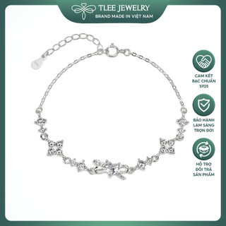  Lắc tay bạc nữ TLEE mặt nơ đá trái tim điểm hoa nhí đính đá lấp lánh TLEE JEWELRY LT0481 