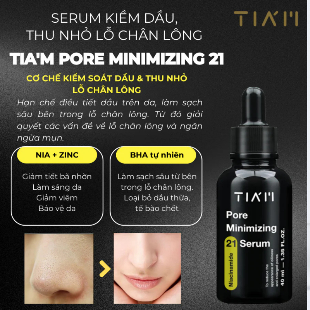 Tinh Chất TIAM Pore Minimizing 21 Serum Niacinamide 20%+Zinc 1% Kiểm Dầu Và Ngừa Mụn 40ml Duduhouse
