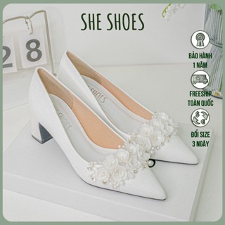  GIÀY CƯỚI NHŨ ĐÍNH FLOWERS 5P GÓT VUÔNG - GC05015 