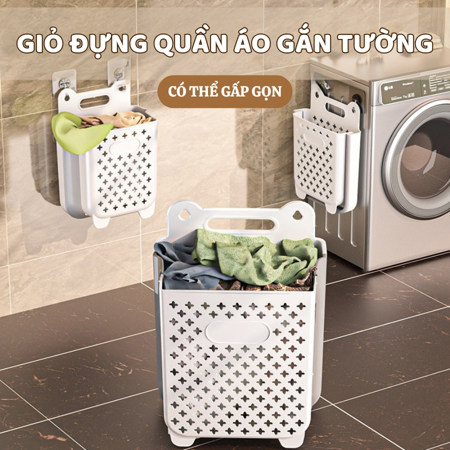 Giỏ Đựng Quần Áo Bẩn ENODA HOME Dán Tường Gấp Gọn, Giỏ Nhựa Đựng Quần Áo Nhà Tắm Thiết Kế Tay Cầm Treo Tường Q050 | BigBuy360 - bigbuy360.vn