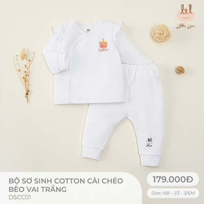 Bộ sơ sinh  Littlelove [ Nỉ cotton organic dày vừa giữ ấm tốt] cài chéo bèo vai dành cho bé từ NB -6M (DSCC01)