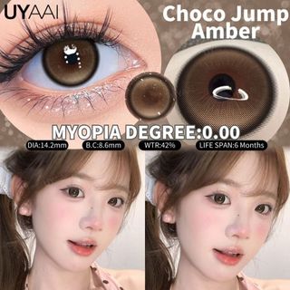  【Mới UYAAI Soft Lens Kính áp tròng MCK1 xám Choco Jump Series Brown Grey Black  2 Chiếc  devil Mắt đen giãn tròng to nữ 