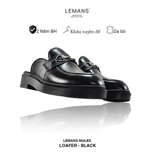 Giày Sục LEMANS Mules Loafer - Black. Da bò nguyên tấm - Đế khuôn độc quyền tăng cao 4cm - Bảo hành  24 Tháng