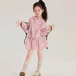 Set Áo Khoác Gió Bé Gái Kèm Chân Váy Bí Đính Nơ Có Chip Trong -  Set Váy Bé Gái Nexxi