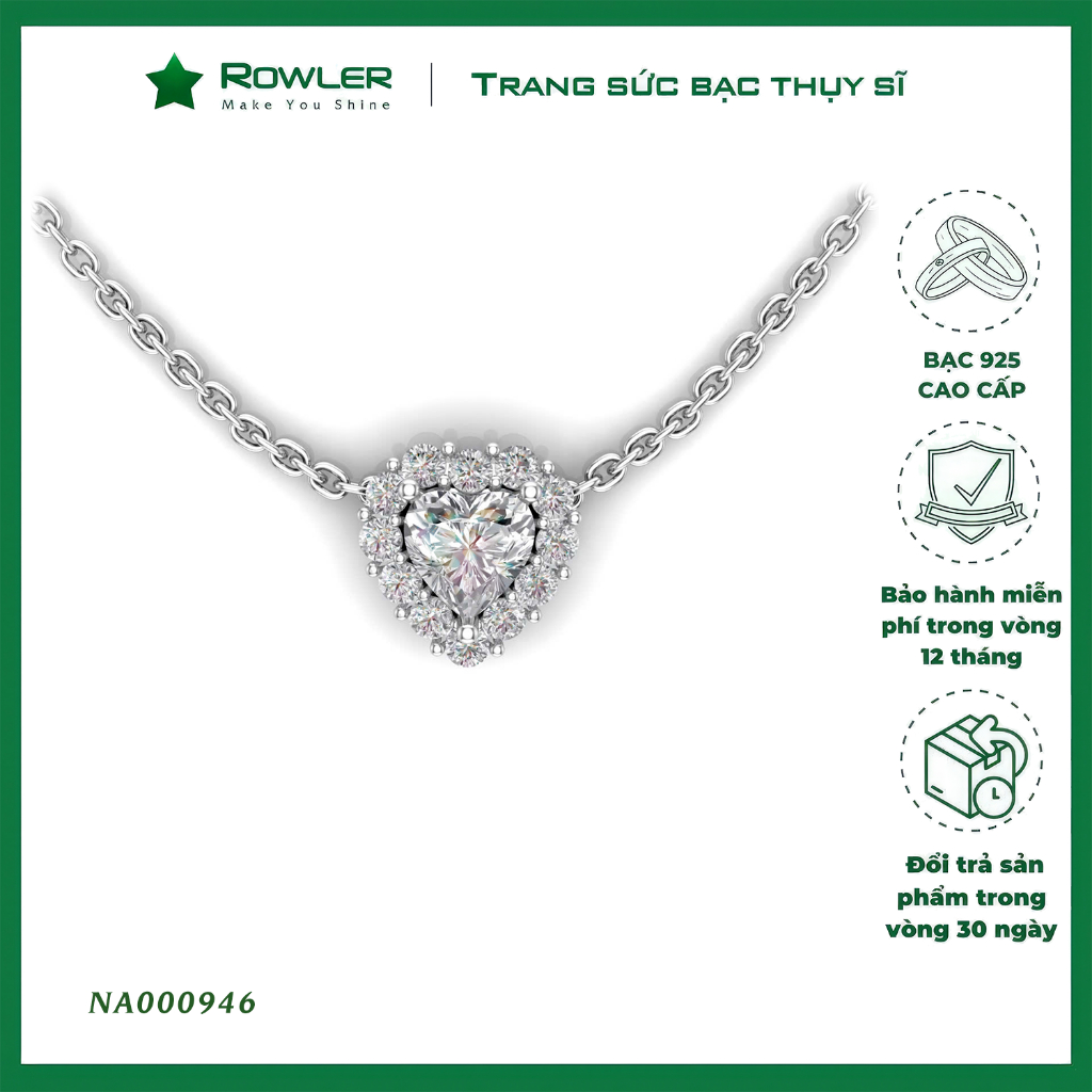 Dây cổ tim Halo bạc 925 đá Cubic Zirconia tim 7.0ly _ROWLER_NA000946