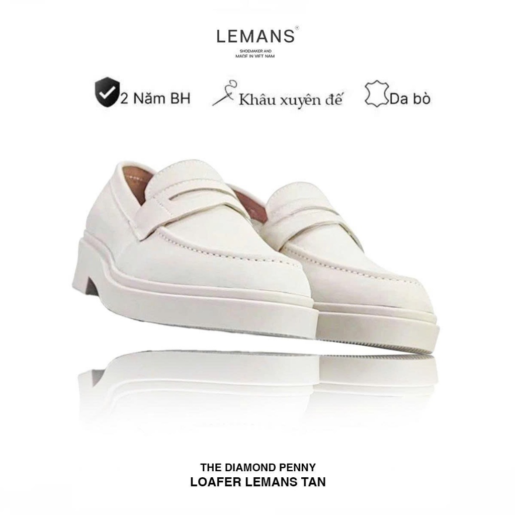 Giày da Nubuck Tan Penny Loafer Tan LEMANS PL01N, đế cao su tan đúc hạt kim cương tăng cao 4cm, BH chính hãng 24 tháng