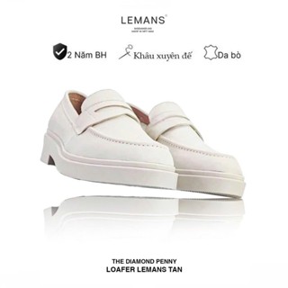 Giày da Nubuck Tan Penny Loafer Tan LEMANS PL01N, đế cao su tan đúc hạt kim cương tăng cao 4cm, BH chính hãng 24 tháng