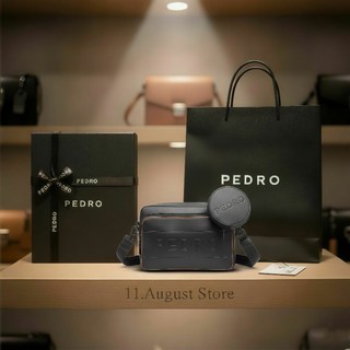  Túi đeo chéo nam Pedro phom chữ nhật hai ngăn viền cam kèm túi nhỏ tròn có thể tháo rời size 25 