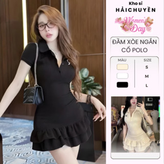 Đầm xoè ngắn nữ cổ polo thêu nơ Kho Sỉ Hải Chuyền Đ555