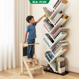 Kệ sách hình cây 9 tầng kệ sách gỗ xương cá phù hợp với mọi bàn làm việc  - GP03