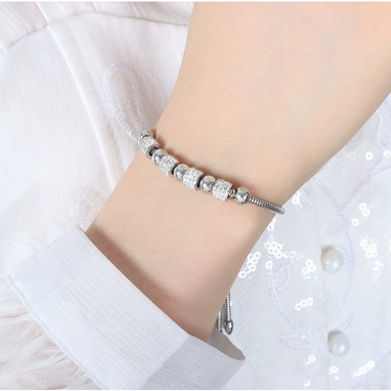 Lắc Tay Nữ Kiểu Dây Rút Dây Rút Charm Đá Sang Trọng Titan Ko Đen Ko Ngứa TT 1975