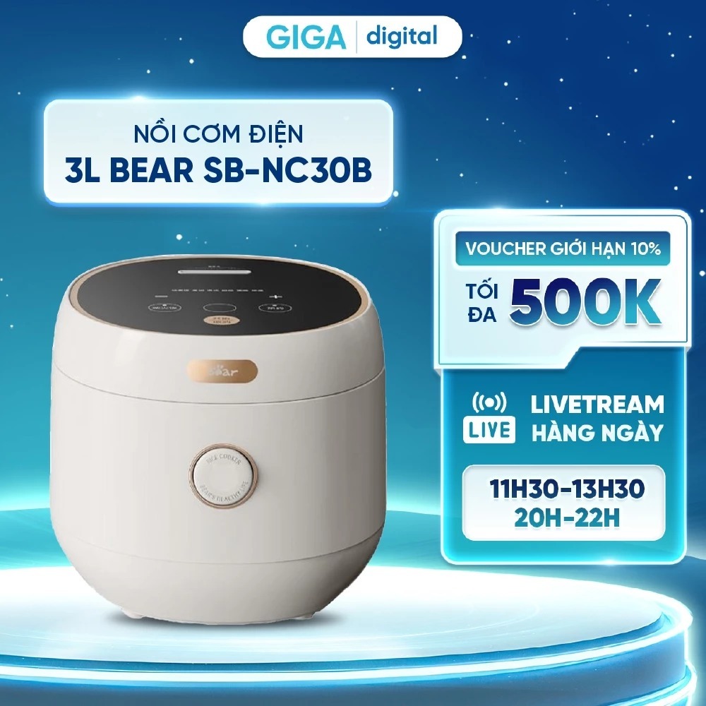 [LIVE] Nồi Cơm Điện 3L Bear SB-NC30B - 600W - 6 chức năng nấu đa dạng - Bảng điều khiển tiếng Việt -