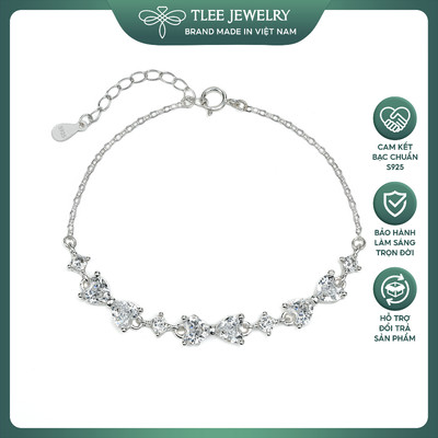 Lắc tay bạc nữ TLEE ba charm nơ đính đá trái tim lấp lánh, sang trọng TLEE JEWELRY LT0381
