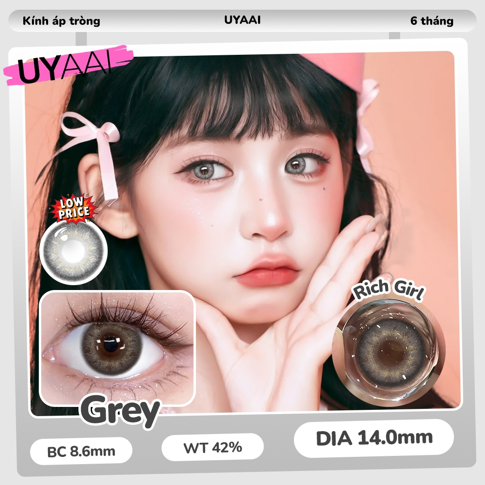 Mystic Eyes lens brown Rich Girl Blue len xanh cận 0 độ nữ tròng kính áp tròng MCK1 Gray lens cận