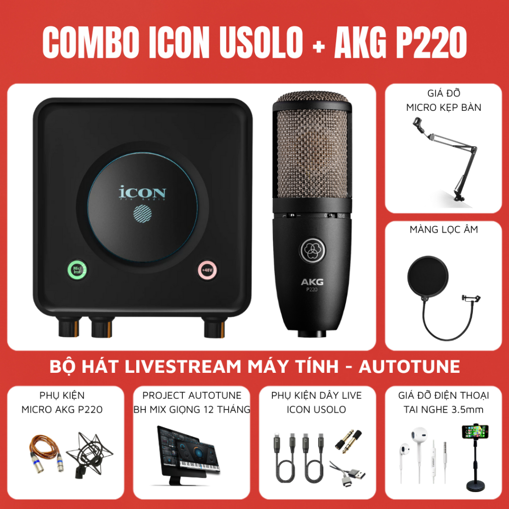 Bộ livestream Icon Usolo - Micro thu âm AKG P220 chính hãng, giá tốt
